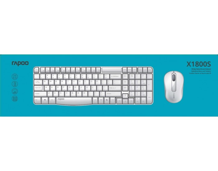 RAPOO KEYBOARD MOUSE COMBO WIRELESS (X1800S) WHITE