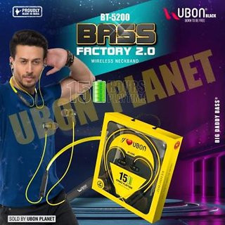 UBON WIRELESS EARPHONE NECKBAND BT5200 BASS FACTORY 2.0 BLUETOOTH HEADSET (YELLOW, IN THE EAR)