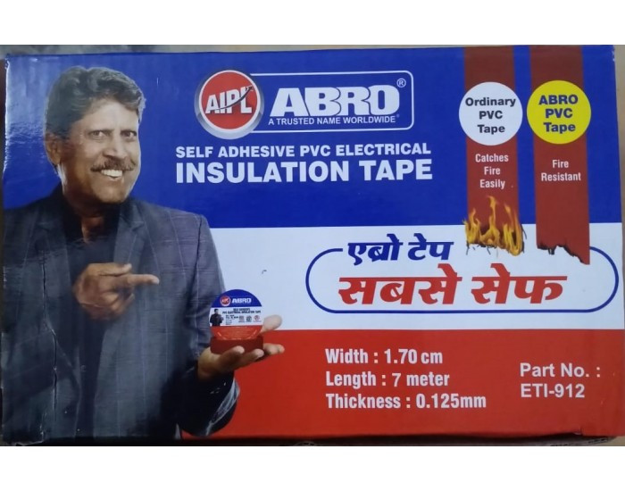 ABRO PVC ELECTRICAL INSULATION TAPE 18MM X 0.125MM X 8M (PACK OF 1) (BLACK)