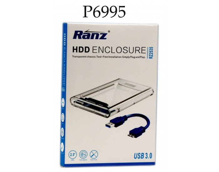 RANZ SSD HDD SATA CASING 2.5" USB 3.0 RZ2535 (TRANSPARENT)