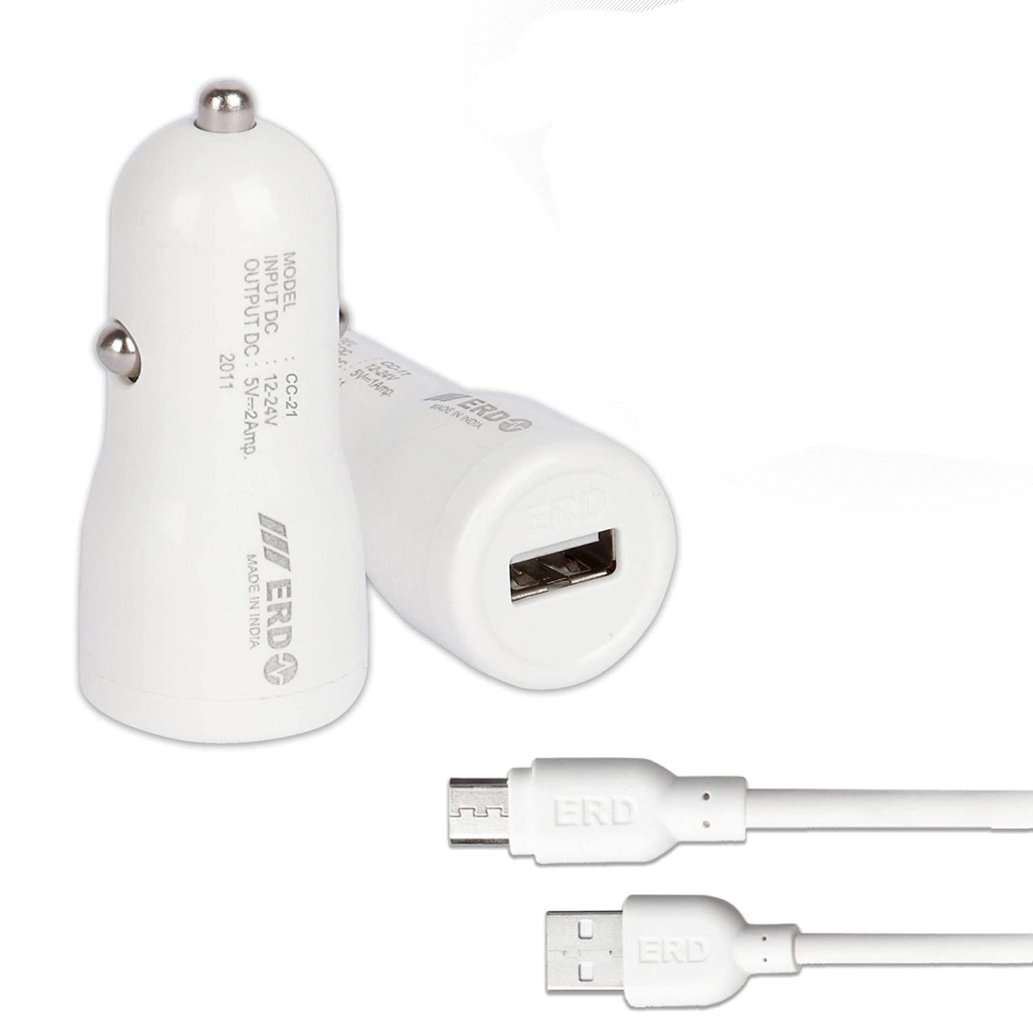 ERD CC-21 2.A CAR CHARGER WITH MICRO USB CABLE (WHITE)