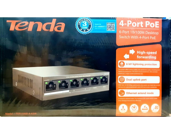 TENDA POE SWITCH 4 PORT 1106P (4 POE + 2 NORMAL)