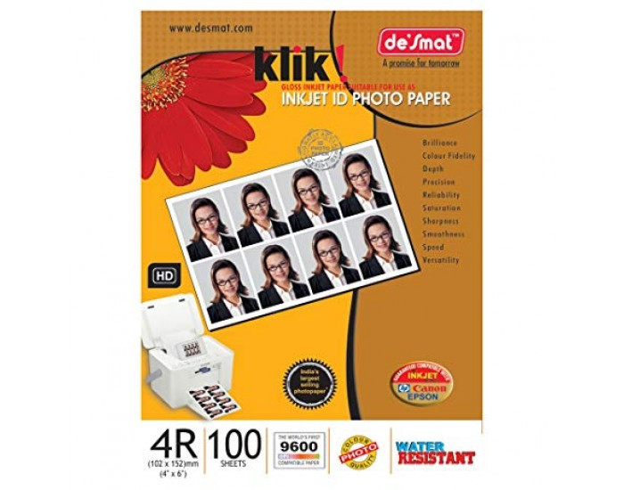 DESMAT INKJET PHOTO PAPER 180 GSM 4 X 6 (100 SHEETS) GLOSSY PAPER