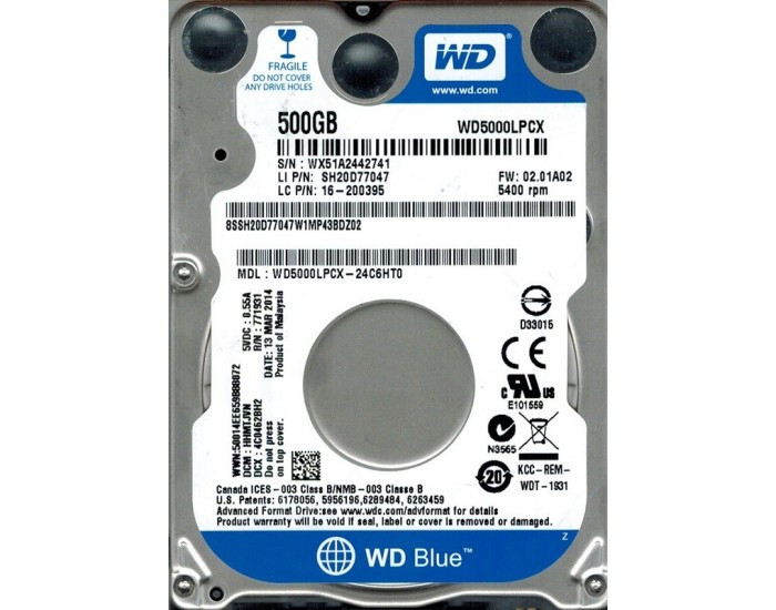 WD INTERNAL HARD DISK 500GB LAPTOP (BLUE)